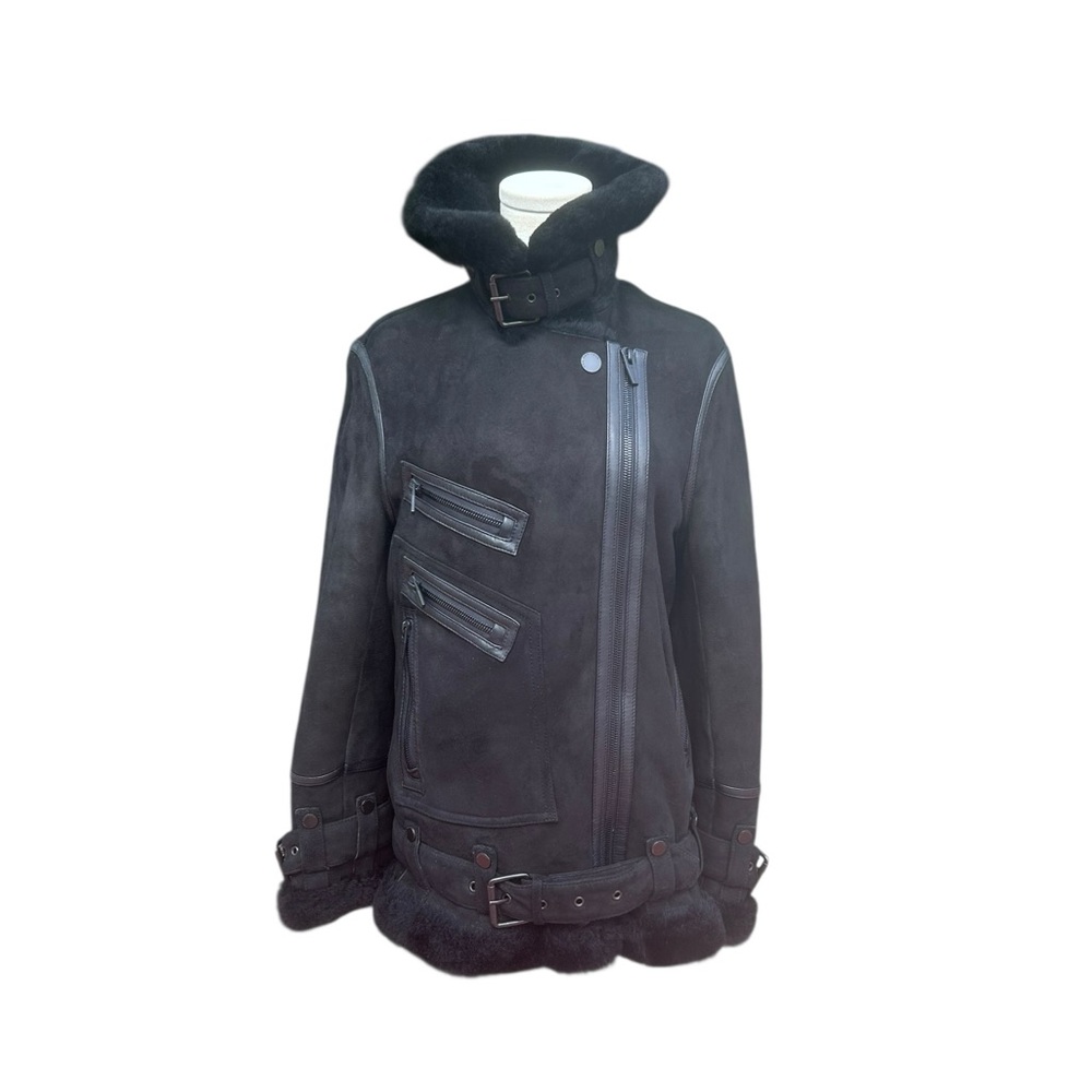 The Arrivals Moya Oversized Shearling Black Suede Moto Jacket Size Small - Picture 3 of 15